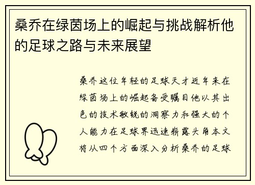 桑乔在绿茵场上的崛起与挑战解析他的足球之路与未来展望